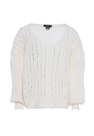 Faina Gebreide trui met pailletten Dames wolwit