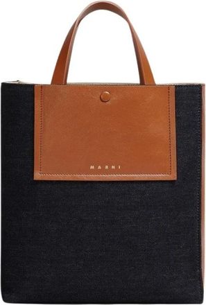 Marni Bruin-Denim Schoudertas - Dames - Shoppers - Veelkleurig - ONE Size - Denim - Tassen