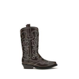 Ganni Brown Polyurethane Lace-Up Womens Boots