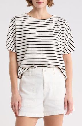 Caslon Relaxed French Terry Shirt in Ivory Pristine- Black Stripe at Nordstrom Rack, Size X-Large