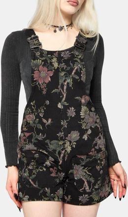 Disturbia Poison Eden Print Denim Dungaree Overall in Black at Nordstrom, Size 2