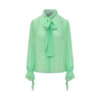 Pinko Blouses, female, Green, Size: M Viscose Long Sleeve Button-Up Shirt