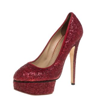 Charlotte Olympia Red Glitter Priscilla Platform Pumps