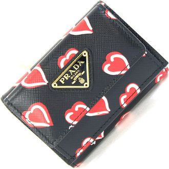 Prada Black Red Color Leather Wallet (Tri-Fold) (Pre-Owned)