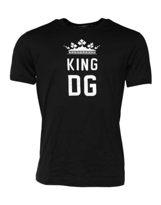 Dolce & Gabbana Black DG King Crown Cotton Crew Neck Mens T-shirt