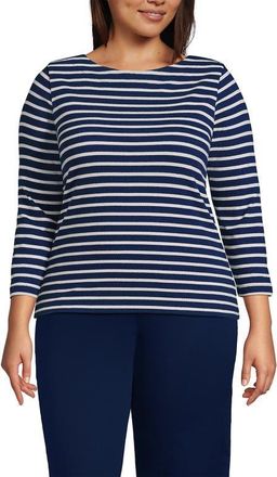Lands End Mariner Jersey Boatneck Top in Deep Sea/ivory Breton Stripe at Nordstrom, Size 3X