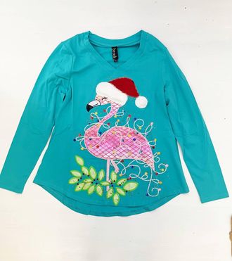 Berek Womens Flamingo In Santa Hat Tunic In Turquoise