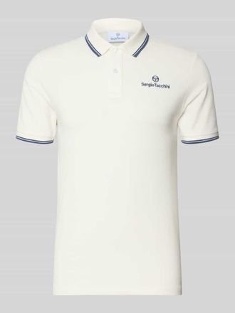 Sergio Tacchini Slim Fit Poloshirt mit Logo-Stitching Modell Reed in Offwhite, Gr&ouml;&szlig;e XXL
