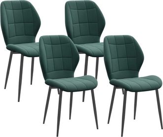 HOMCOM Homcom - Modern Style Kitchen Chairs Set of 4 with Flannel Upholstered Dark Green