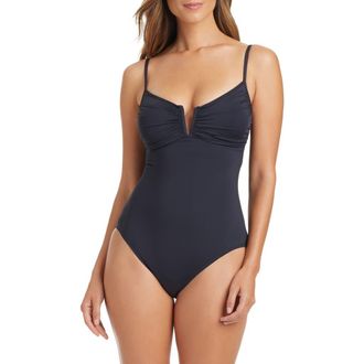 Bleu Rod Beattie V-Wire One-Piece Swimsuit in Black at Nordstrom, Size 14