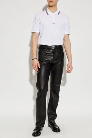 Versace Cotton Polo Shirt With Embroidered Logo, Mens, White