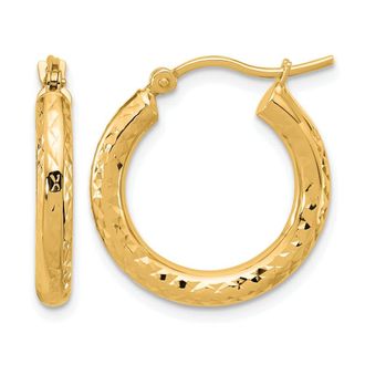Diamond2Deal 14k Gold Diamond-cut 3x20mm Round Hoop Earrings