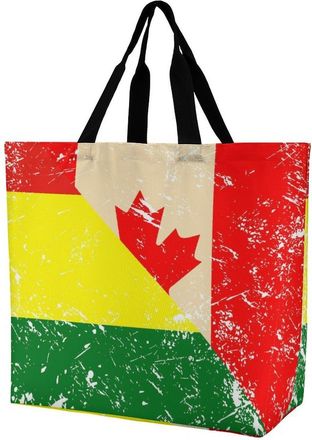Generic Canada And Bolivian Vintage Flag Reusable Shopping Bags One Shoulder Grocery Tote Bag Waterproof Big Purse for Work Travel