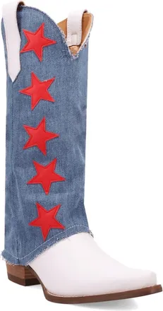 Dingo Glory Days Denim Star Appliqu&eacute; Western Boot in Blue/white Multi at Nordstrom, Size 9.5