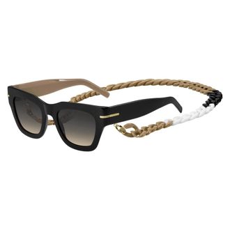 HUGO BOSS Hugo, Sunglasses, female, Black, Size: 51 MM Chain Sunglasses Black Beige/Brown Shaded