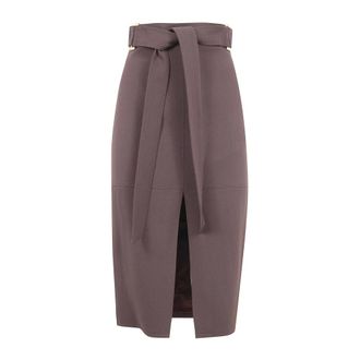 Elisabetta Franchi Falda de gabardina con cintur&oacute;n de lazada - Skirts - Mujer - Marr&oacute;n - L