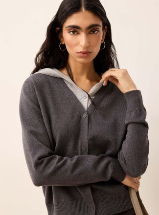 Icone Womens Hooded layered-effect Cardigan Sweater