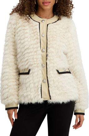Karl Lagerfeld Collarless Faux Fur Jacket in Oyster at Nordstrom, Size X-Small