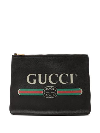 Gucci 2016-2025 Medium Leather Logo Portfolio clutch bag - Black