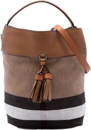 Burberry Pre-owned Canvas Bucket Bag - Dames - Vintage Tas - Bruin - ONE Size - Leer - Vintage