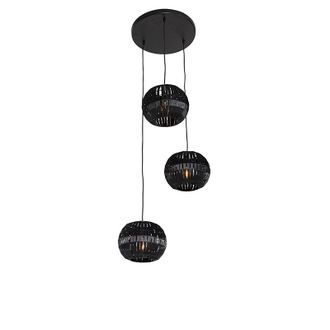 QAZQA Moderno L&aacute;mpara Colgante Moderna Negra 3 Luces - Zo&euml; Acero /textil Redonda Adecuado Para Led Max. 3 X 40 Watt - Qazqa