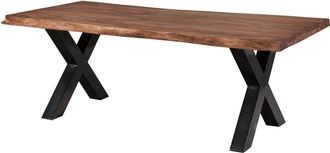 Massivmoebel24 Freeform 5 Tavolo Da Pranzo In Legno Di Sheesham - Verniciato Grigio / Gambe In Ferro X Antracite Lucido 240x100