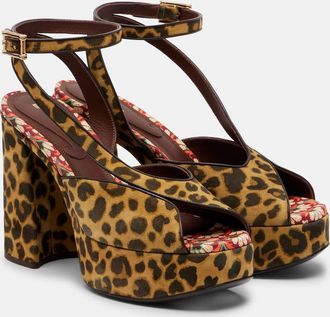Etro 120 leopard-print canvas platform sandals