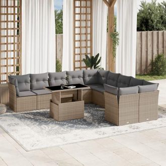 vidaXL Set De Sof&aacute;s De Jard&iacute;n 11pzas Con Cojines Rat&aacute;n Sint&eacute;tico Beige Vidaxl