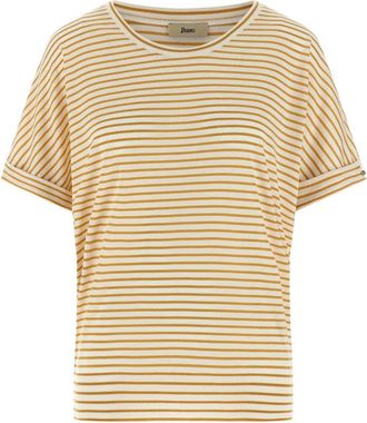 Herno Gestreept T-shirt met Omgeslagen Mouwen - Dames - T-shirts - Geel - M - Katoen - Tops