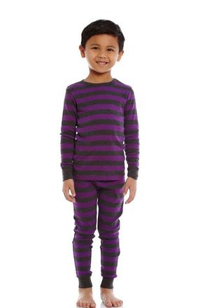 Leveret Kids Two-Piece Striped Cotton Matching Family Pajamas in Purple & Dark Gray at Nordstrom, Size 12