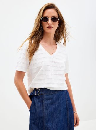 Contemporaine Womens Pointelle pattern pure organic cotton T-shirt