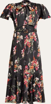 Cinq &agrave; Sept Willow Satin Iris Bouquet Midi Dress