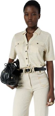 Gerard Darel Moana Open Collar Linen Shirt in Natural at Nordstrom, Size Large/x-Large