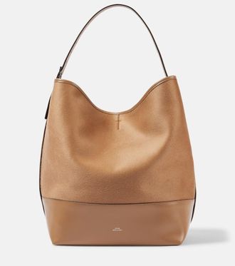 Toteme Belted leather-trimmed wool tote bag