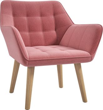 HOMCOM Velvet-Feel Pink Accent Chair With Arms Slanted Back Wood Legs - Cream | TJ Hughes