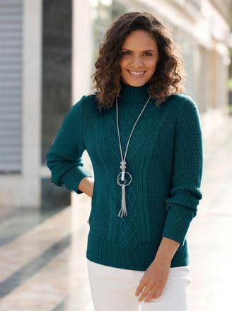 Casual Looks Strickpullover CASUAL LOOKS Pullover, Damen, Gr. 36, blau (petrol), 50% Baumwolle, 50% Polyacryl, unifarben, Pullover Strickpullover