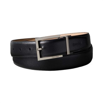Calvin Klein Lederg&uuml;rtel CALVIN KLEIN SQUARE BUCKLE SAFFIANO 32MM ADJ, Herren, Gr. 11,5, schwarz, brushed nickel, Web, Rindsleder, unifarben, G&uuml;rtel Lederg&uuml;rtel, G