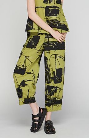 Luukaa D'Celli Echo Printed Poplin Pants in Lime at Nordstrom, Size 10