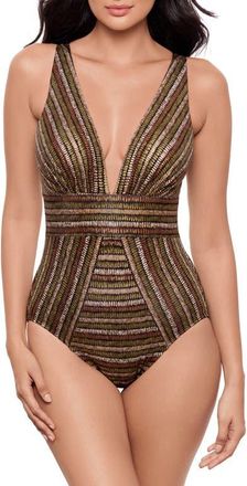 Miraclesuit Sparkle Sands Odyssey Plunge One-Piece Swimsuit in Black/Multi at Nordstrom, Size 10