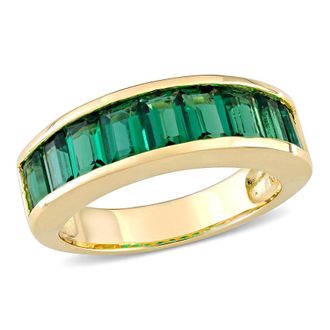 Amour 2 3/4 CT TGW Baguette-cut Created Emerald Semi-eternity Anniversary Band In Sterling Silver