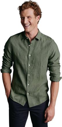 CHARLES TYRWHITT Plain Pure Linen Shirt in Olive Green at Nordstrom, Size Xx-Large
