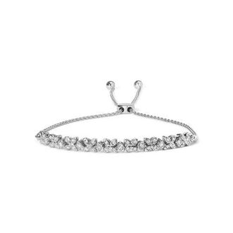 House of Brilliance Silver 1/4 Cttw Diamond Marquise Shaped Link Adjustable Bolo Bracelet in White at Nordstrom