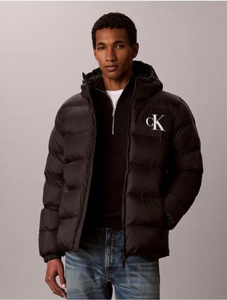 Calvin Klein Jeans Calvin Klein Mens Lightweight Nylon Hooded Puffer Jacket - Black - 2XL
