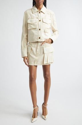 Balmain Faded Denim Miniskirt in Beige at Nordstrom, Size 6 Us