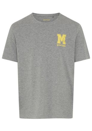 Mustang Rundhalsshirt MUSTANG Alex Logo Brust, Herren, Gr. XXL, mid grau melange, Jersey, Obermaterial: 100% Baumwolle, bedruckt, normal h&uuml;ftbedeckend, Rundha