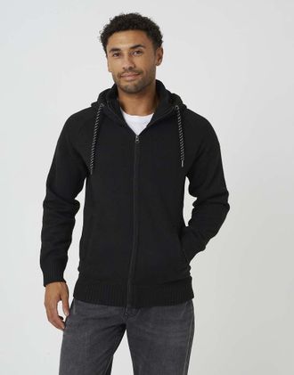Brave Soul felpa con cappuccio a collo alto con zip nera-Nero