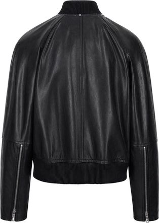 Sportmax Womens Leather Bomber Jacket Black Lambskin