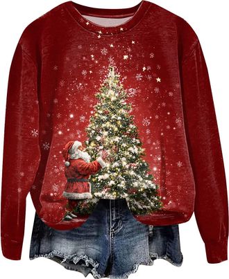 Generic Christmas Tops Long Sleeve Ladies Jumpers Light Up Christmas Print Xmas Tops Crewneck Womens Sweatshirts Oversized Lad ies Blouses Winter Autumn Sweat