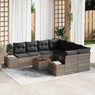 vidaXL Conjunto De Sof&aacute; De Jard&iacute;n Con Coj&iacute;n 9 Pcs Gris Polirat&aacute;n Vidaxl