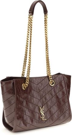 Saint Laurent Womens Brown Calf Leather Bos Taurus Shoulder Bag